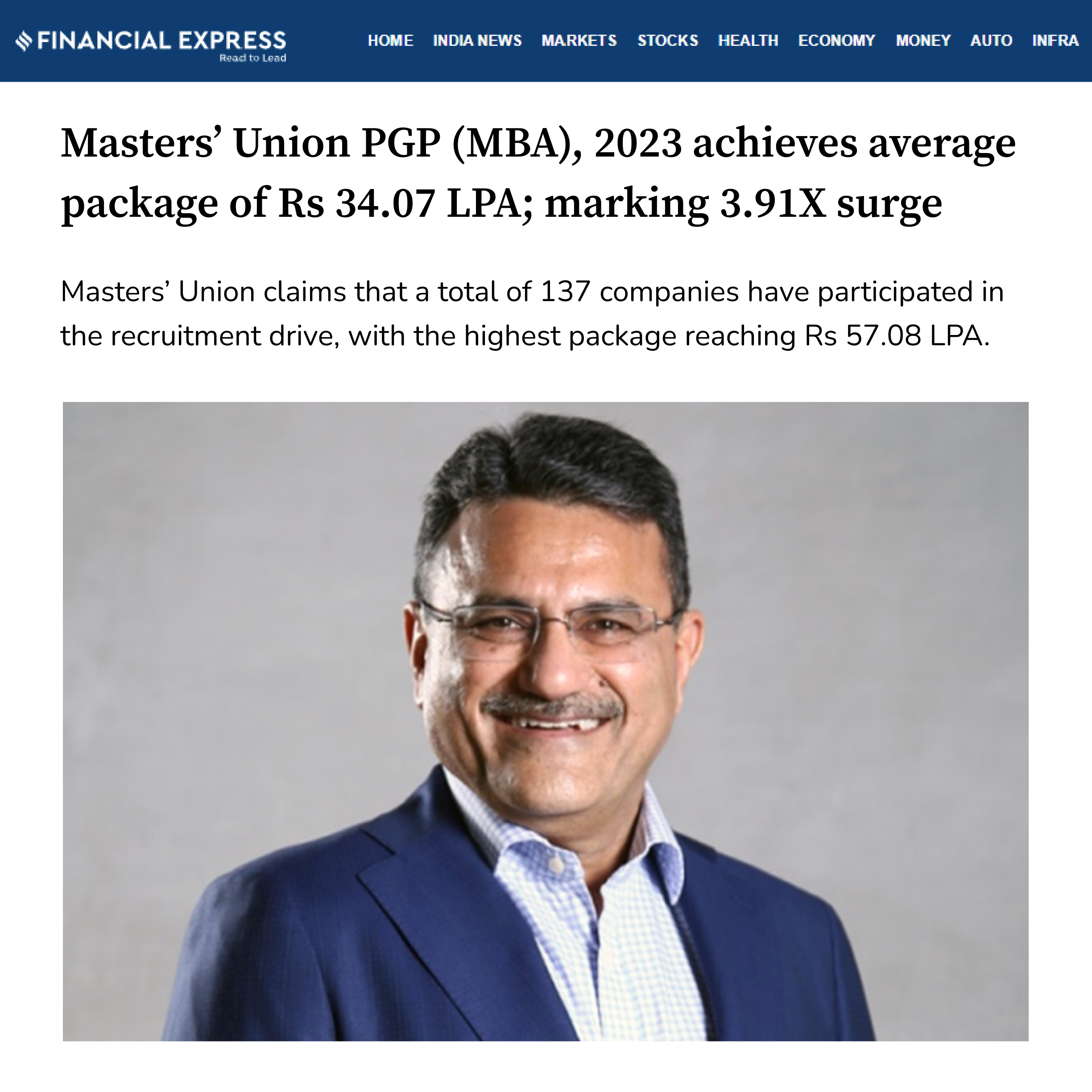 Masters’ Union PGP (MBA), 2023 achieves average package of Rs 34.07 LPA; marking 3.91X surge